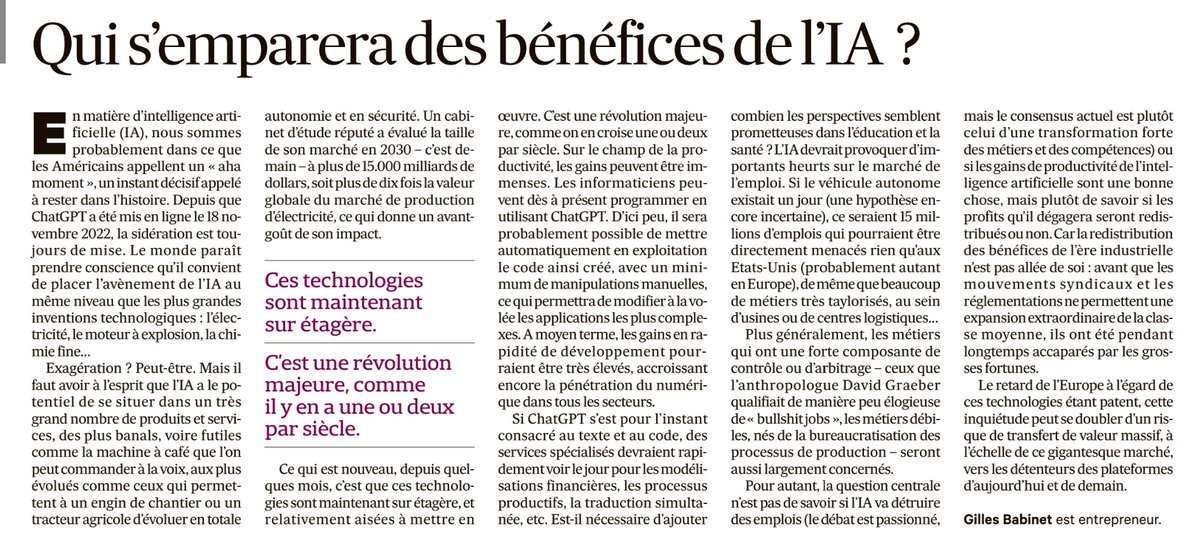 Qui son ceux qui pourraient  (parfois beaucoup) s'enrichir avec l'IA, et qui vont y perdre ? Avec du David Graeber inside.