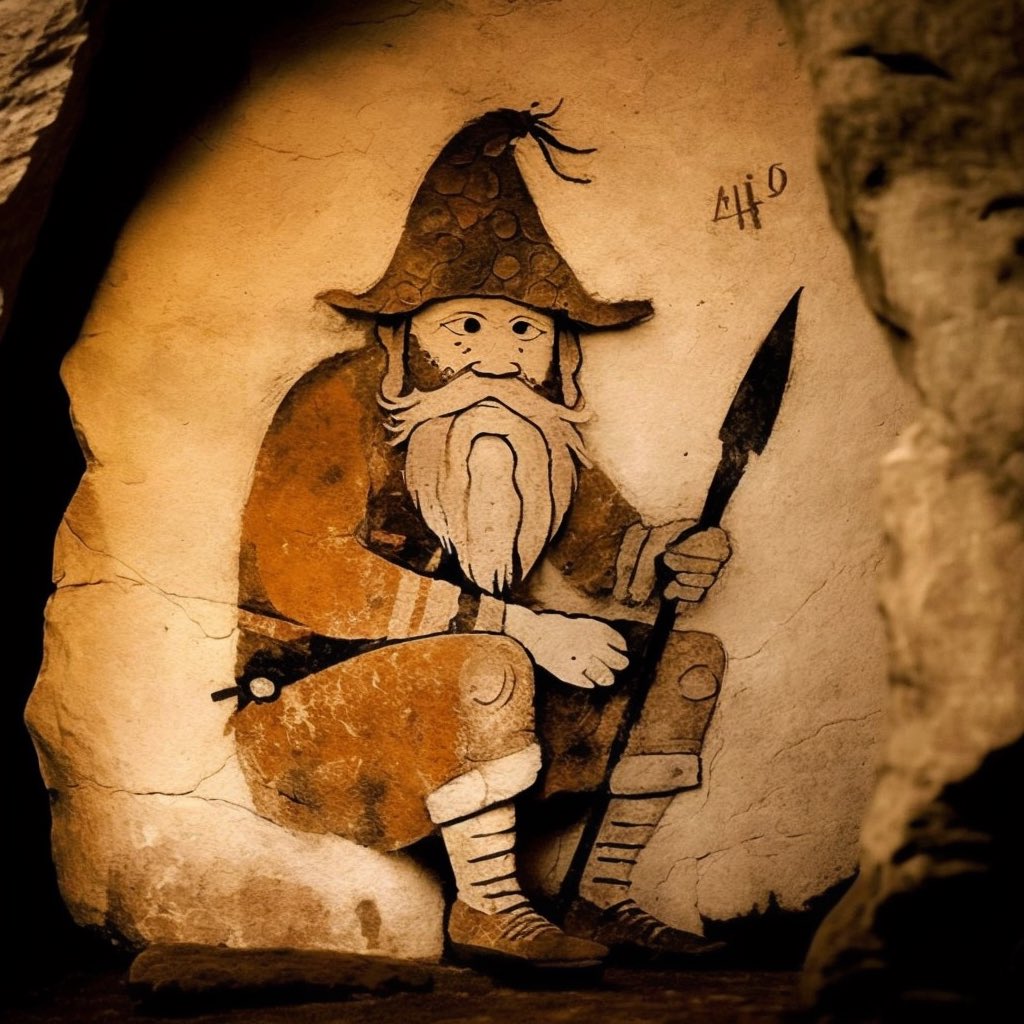 ancient cave painting of gnomes