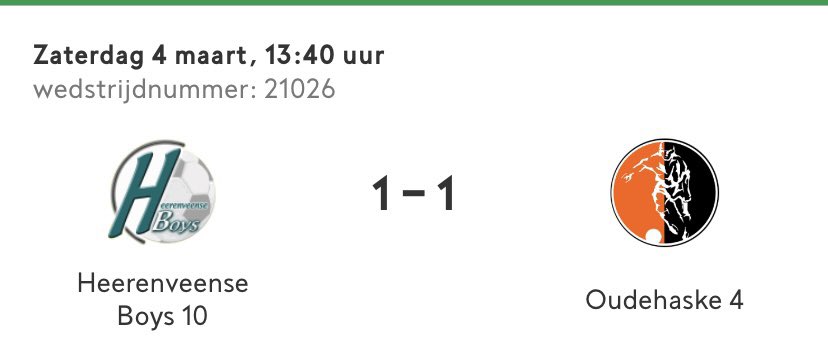 hvb8heerenveen's tweet photo. É��n #puntje overgehouden tegen @vvoudehaske 4 gisteren. Kwamen ongelukkig met 0-1 #achter Onze #grens vlagde voor #buitenspel, maar toch #goedgekeurd door de #scheids 😳 Jammer. Op 1-1 door #Robert penal. Onze keeper stopte nog een #penal 💪 @vvHvB @hvb10heerenveen https://t.co/6u0mFovepf