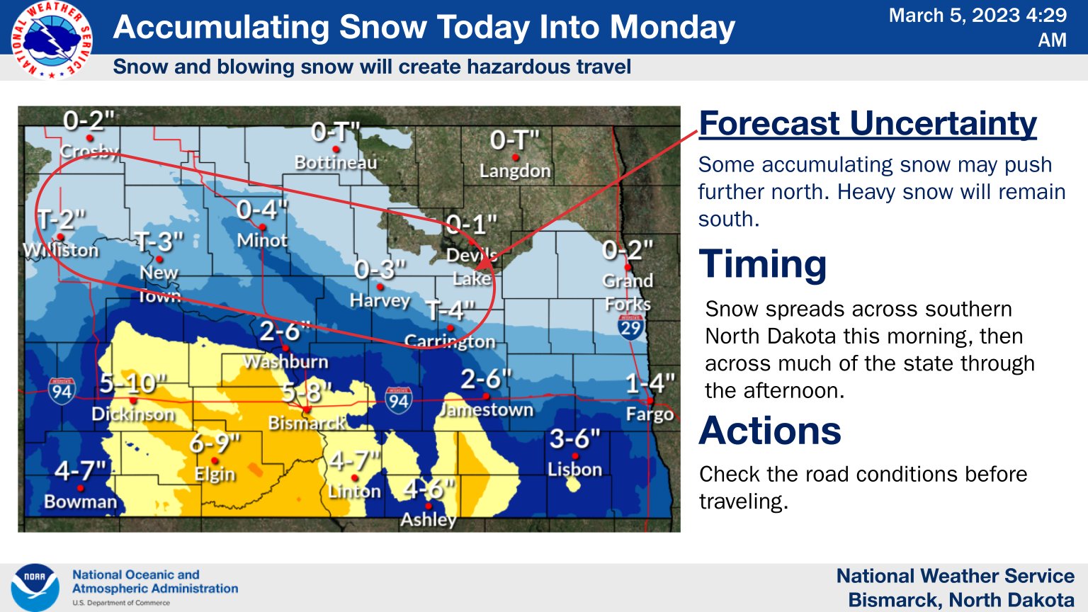 NWS Bismarck on Twitter "Snow will spread across southern North Dakota