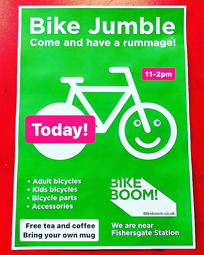 What’s happening? Bike Jumble today is happening! 11 until 2pm outside Bike Boom!