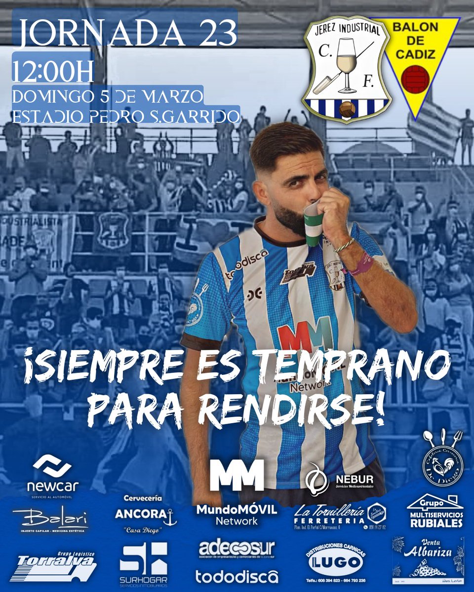 JerezInd_CF's tweet photo. ¡Buenos dias Industrialistas! 💙🤍
¡HOY JUEGA EL JEREZ INDUSTRIAL!
☑️| JORNADA 23
🗓️| Domingo 5 de Marzo
🕓| 12:00 h.
🏟️| Estadio Pedro S.Garrido
🆚| Balón de Cádiz C.F.
#jerezindustrialbalondecadiz
#JICF #ObjetivoVolver #temp2223 #Jornada23 https://t.co/5Gc7F9Yiek