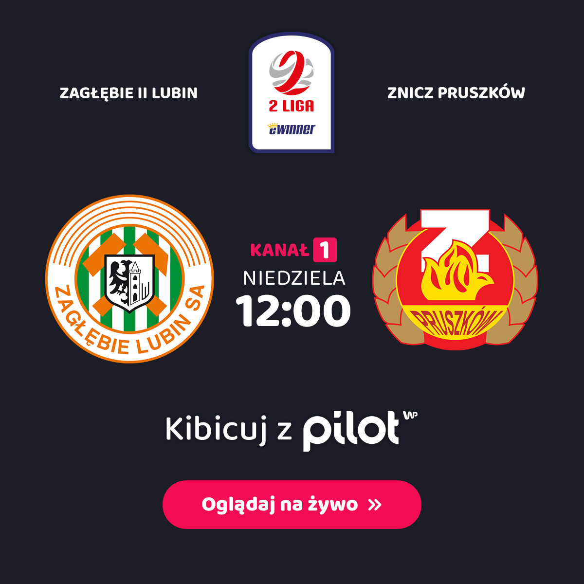 ⚽️ #GrająRezerwyZL! ⚽️
🏆 <a href="/2Noznej/">2. LIGA PIŁKI NOŻNEJ</a>
🆚 <a href="/MKSZnicz/">MKS Znicz Pruszków</a>  
🏟️ Stadion Zagłębia, Lubin
⌚️ 12:00
📺 <a href="/PilotWP_/">Pilot WP</a>
📺 Oglądaj na żywo: bit.ly/3RAfI3n
#⃣ #ZAGZNI
📢 Grać na całego! 🇨🇮