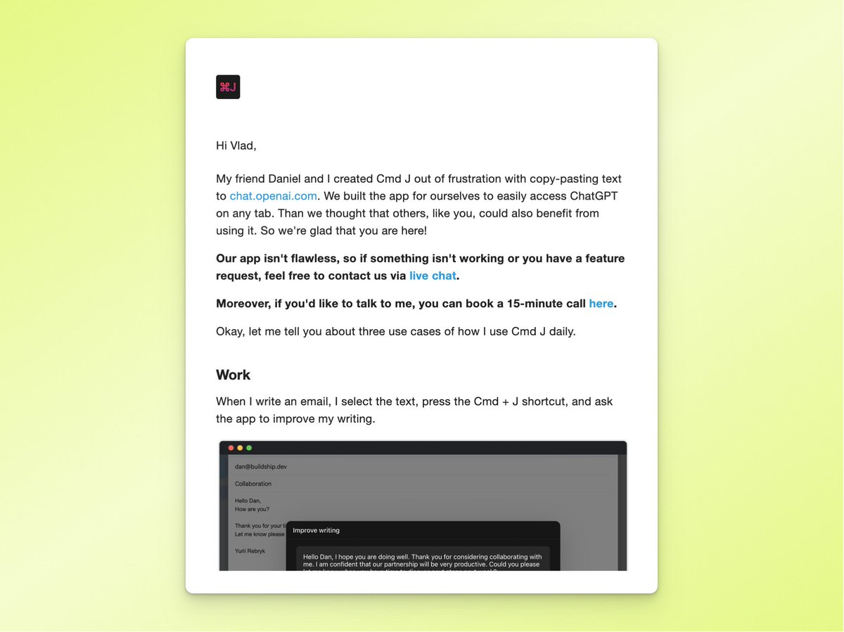 rebryk's tweet photo. new onboarding emails are cooking 🧑‍🍳 https://t.co/3DcIvXhsyy