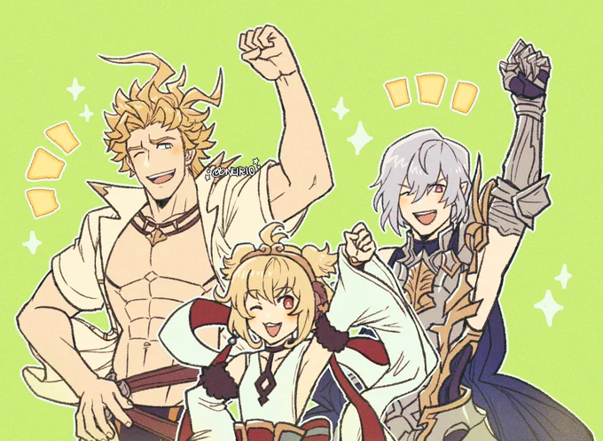 [GBF] I've been having fun playing granblue again after a while, so I drew the frontliners of my teams :D 