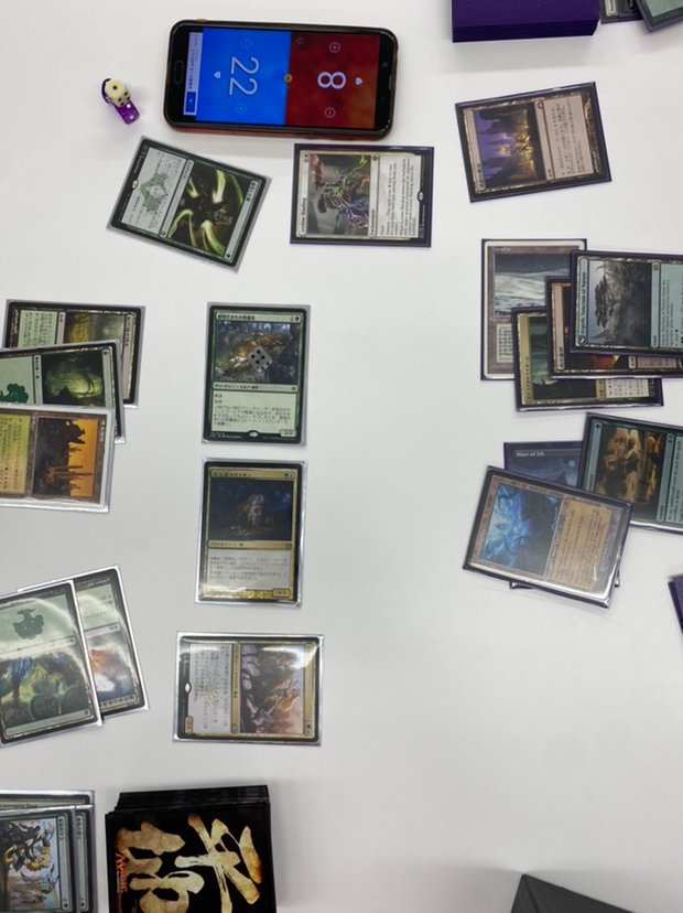 hareruya_osu's tweet photo. 【店舗情報】
休憩中に7 Point Highlanderを遊んでるスタッフの盤面を激写📸

「《輪作》、場には《演劇の舞台》と2マナ、あとは分かるな？」
「分かります、どうぞ」
「《マリット・レイジ》降☆臨」
「じゃあ《冥途灯りの行進》X=0で」
「アッハイ」

それでもやはり各種サーチは強い😵

#7ph #mtgjp https://t.co/0uHFLIW0NQ