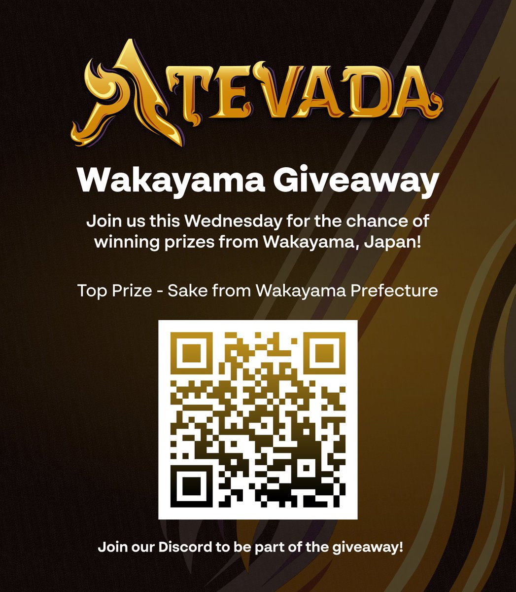 AtevadaOfficial's tweet photo. Greetings Lokans, hope you are all doing well!
We are excited to announce a little giveaway this coming Wednesday. Prizes from Wakayama Japan are up for grabs including a bottle of Sake and various snacks👀
Get your gaming gear ready for 10AM EST or 10PM GMT+7 ⏰
#AtevadaNFT https://t.co/zteddx63G0