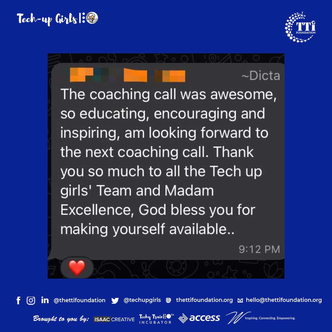 hertechytrain's tweet photo. Thank you so much Dr. Opeyemi Babajide for an impactful session at the Tech Up Girls Cohort 7 coaching call. It was absolutely impactful and engaging.
#thettifoundation #coachingcall #techupgirls7 #techupgirlsinitiative https://t.co/Fyby9xjPvm