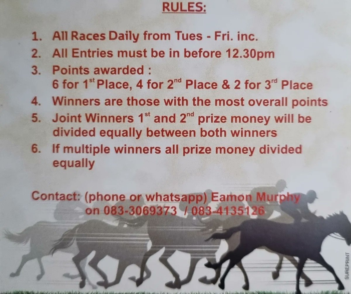 GaaStPatricks's tweet photo. St Patrick's are running a Cheltenham Sweep this year covering all races of the Cheltenham Festival. Points will be awarded for first 3 in each race and whoever has the most points at the end of the week wins. Full set of rules can be got from any Committee Member. https://t.co/z5MMjMeMFW