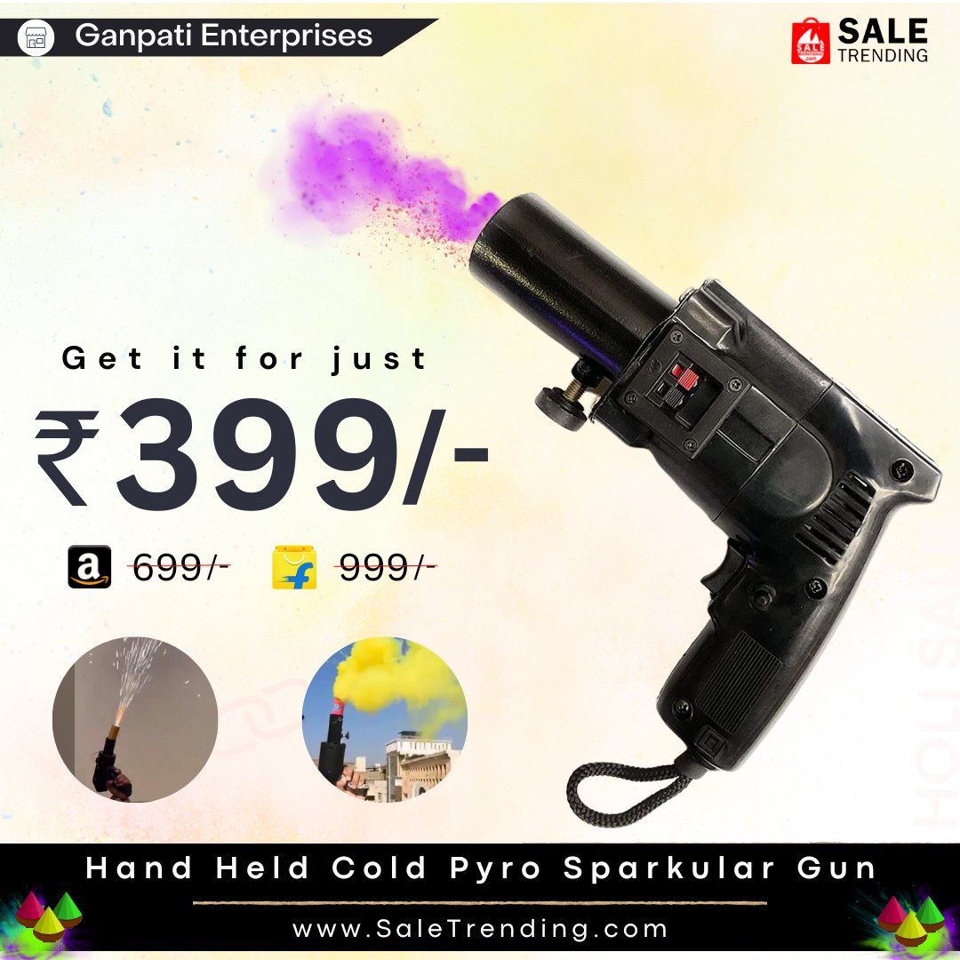 SaleTrending's tweet photo. Celebrate this Holi with our unbeatable discounts on Pyro Sparkular Gun 🔫🌈🎉
.
🎁Product Link :
https://t.co/tz99K3XbNd
.
🌐Visit : https://t.co/3eDOBpgmlg for more exciting offers 🔥🔥

#sparkulargun #pyrogun #firegun #colorgun #coldpyrogun #partygun #holisale #summersale https://t.co/6g6APyIB9Y