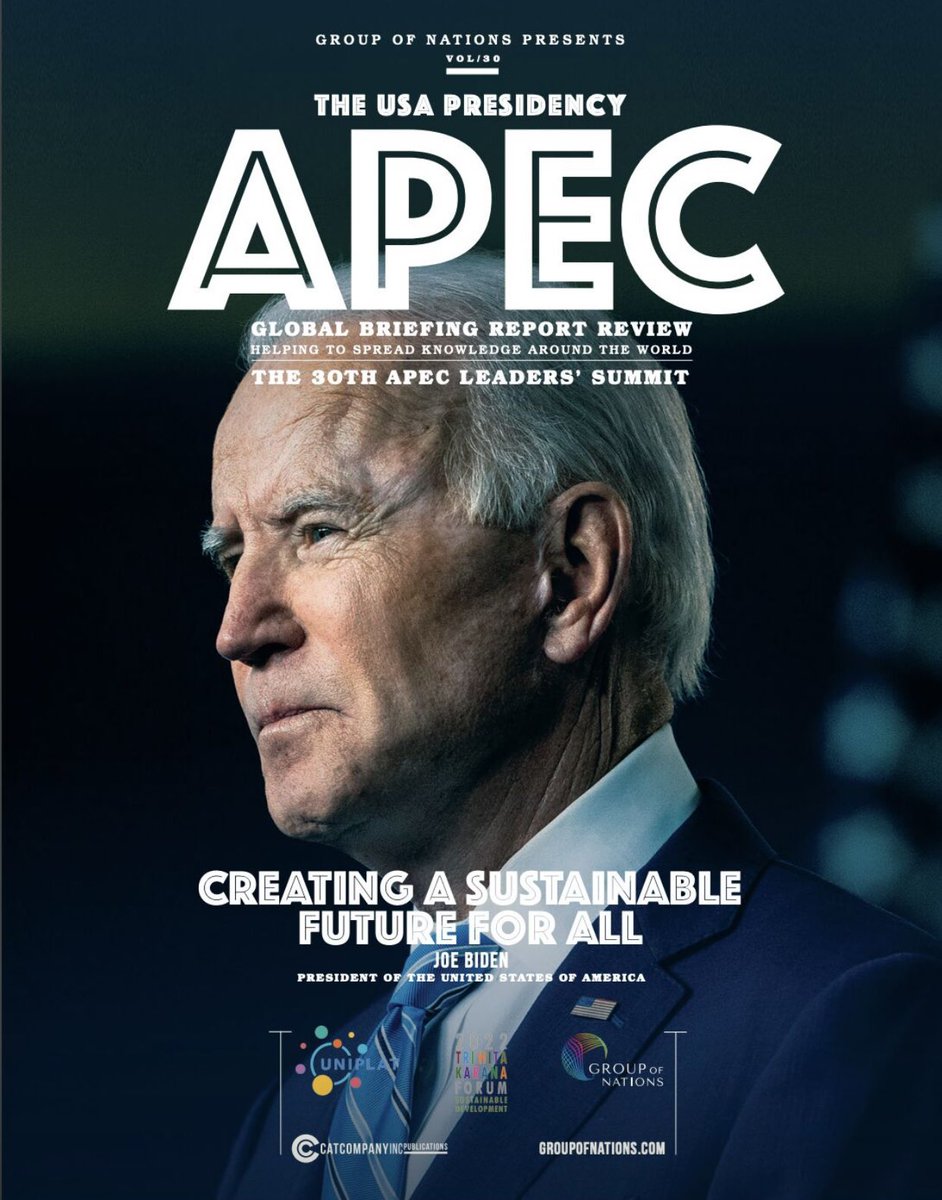 In the advance preview of the official report of the #APEC to be chaired by #President #Biden and held in the #US in 2023, has been released by the official publisher, #GroupofNations. The logo of #UNIPLAT will continue to appear on the #magazine cover😉👍 #SDGs #Peace #Ukraina