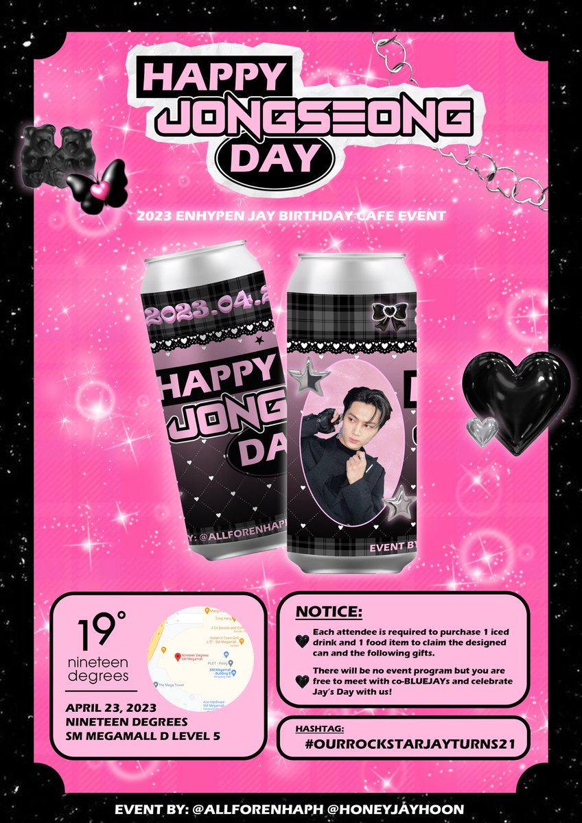 allforenhaph's tweet photo. • HAPPY JONGSEONG DAY CANSLEEVE EVENT •

🗓: April 23, 2023
⏱: 12nn onwards
📍: 19 Degrees (SM Megamall)
#️⃣ : #OurRockstarJayTurns21   

See photo/thread for more details ♡ https://t.co/VS08a5ufV1