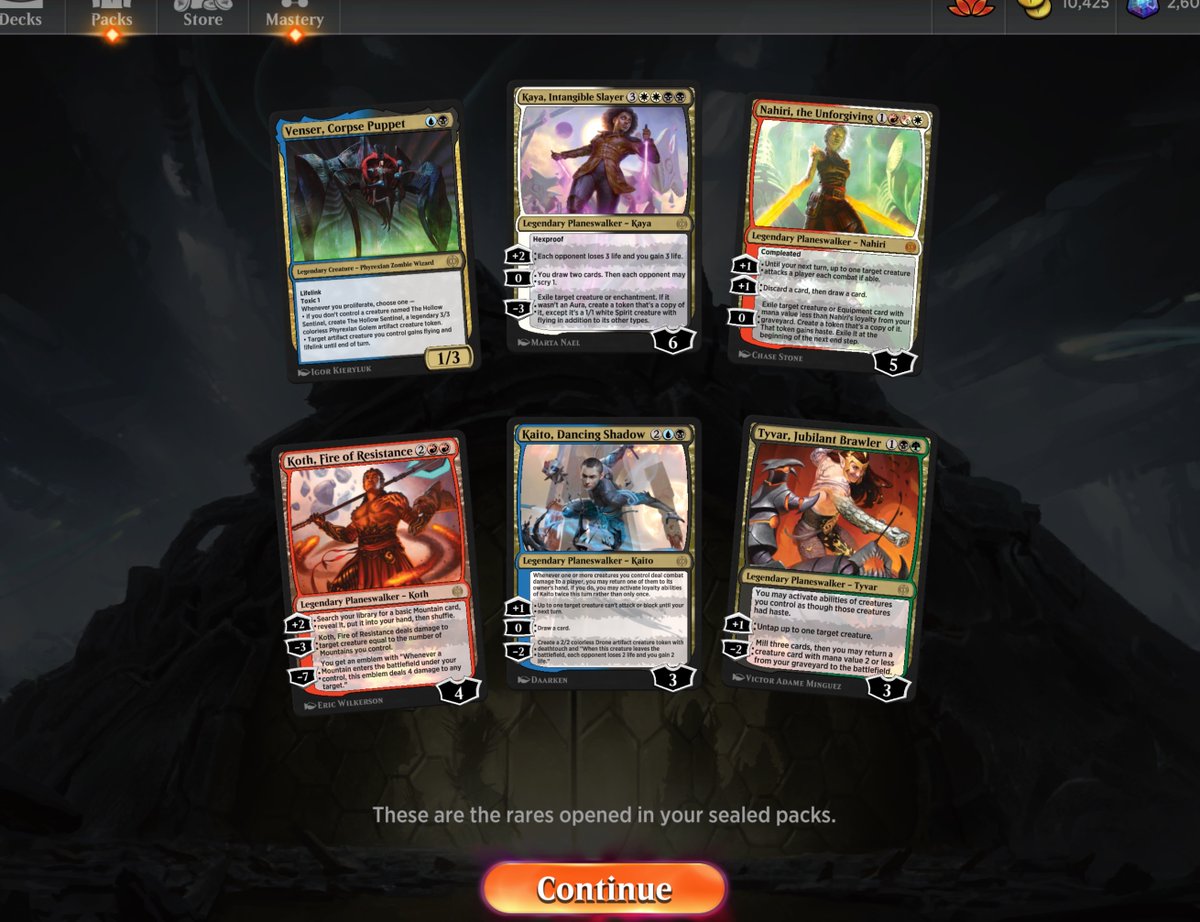 topstasis's tweet photo. @lsv @Marshall_LR what should I build when my arena open sealed pool rares mainly consists of planeswalkers? 😅 https://t.co/gAiVhfWmU7
