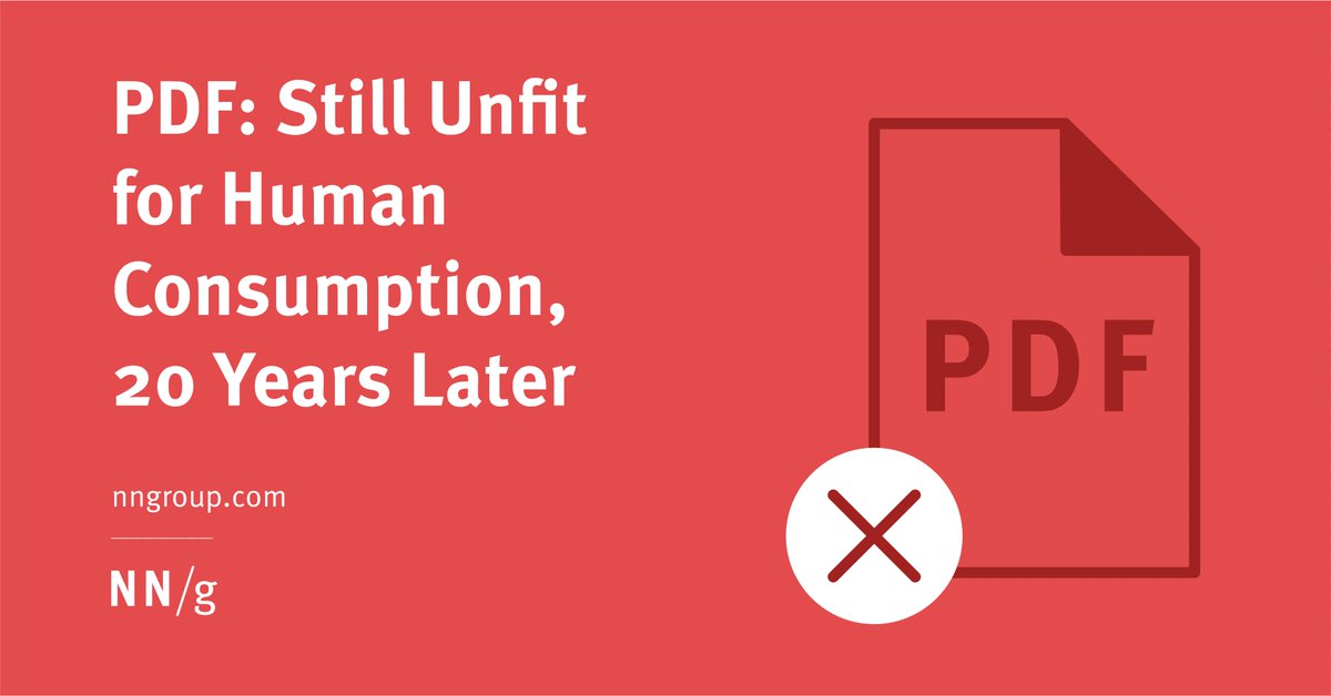 Users Strongly Dislike PDFs, So Avoid Them If You Can (nngroup.com/articles/pdf-u…): they are difficult to read and navigate, they aren’t responsive and difficult to copy paste, they are slow and cause disorientation. And most importantly: users strongly dislike them. 

#ux #design