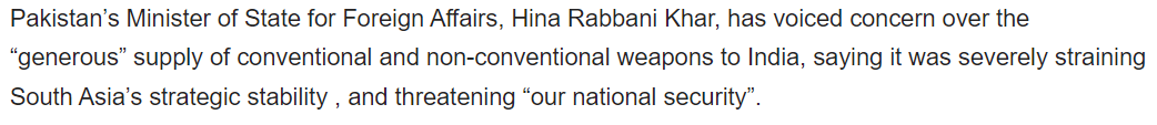 SZefferson's tweet photo. Does world really believe @HinaRKhar? It's naive of her if she believes her own rhetoric. No one is supplying arms to #India.That country is buying them.And it doesn't need those to hurt #Pakistan that excels in hurting itself.(i/ii)
#RudderLessPakistan
@arifaajakia
@TarekFatah https://t.co/hFhqalgksb