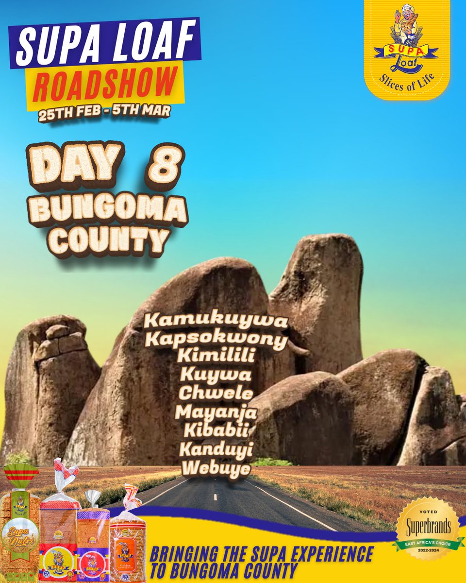 SupaLoafOffcl's tweet photo. As we come to the last day of the Supa Loaf Roadshow, We are ending it in style in Bungoma County. Thank you so much for showing us nothing but Supa love. Nyinyi ni wasee wa nguvu sana! Asanteni

#Supaloaf #BungomaCounty #Bungoma #Webuye #Kanduyi #Kimilili #Kapsokwony #Mayanja https://t.co/yboiJIbWZD