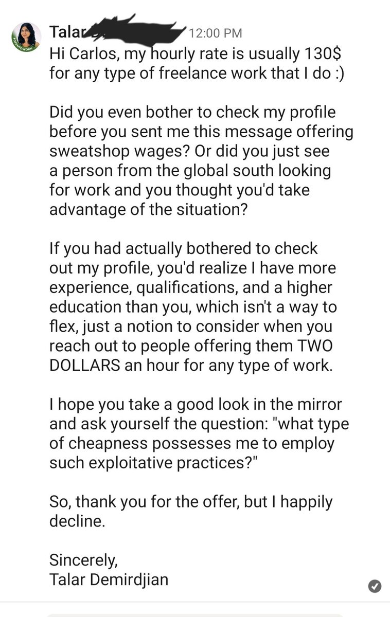 Shot                           Chaser 

I can't believe this guy wanted to pay me TWO DOLLARS an hour.