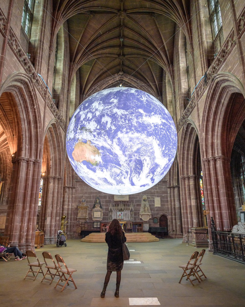 Gaia at Chester Cathedral - Measuring six metres in diameter, Gaia features 120dpi detailed NASA imagery of the Earth’s surface*. The artwork provides the opportunity to see our planet on this scale, floating in three-dimensions.

.
#gaia #globe #world #nasa #lukejerram #chester