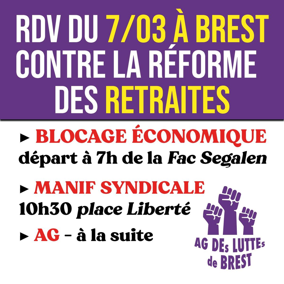 AgLuttesBrest's tweet photo. le vote de la réforme des retraites est imminent
réunissons-nous pour agir tous.tes ensembles cette semaine !
#ReformeDesRetraites #bloquonsmacron #Brest #manifestation https://t.co/lYiWvAr09L