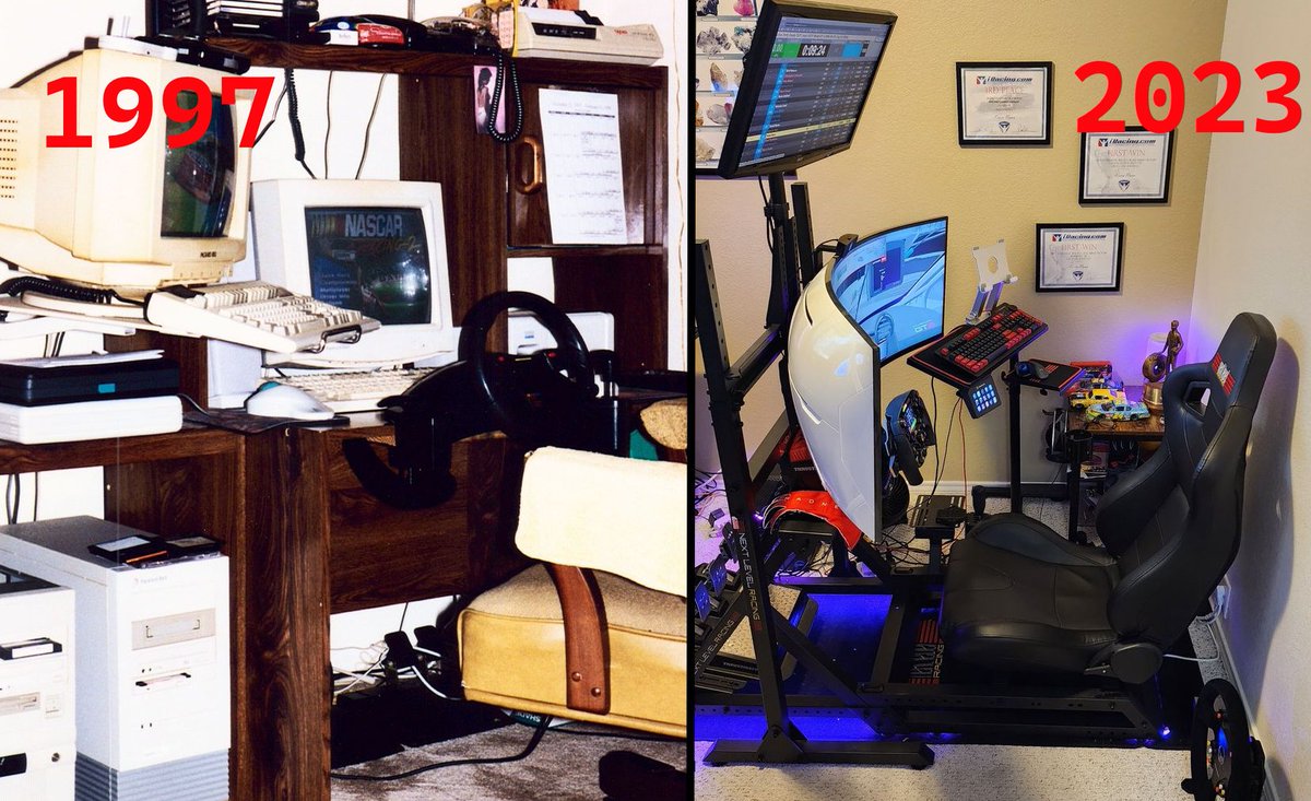 Times have changed. #myrig back in 1997 running <a href="/Nascar/">NASCAR</a> Racing 2, compared to today running <a href="/iRacing/">iRacing</a>. #eNASCAR