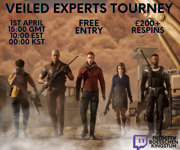 FredoTTV's tweet photo. Hello everyone on the 1st April I shall be hosting a Veiled experts tournament with @BoesschenTTV @KingstuhTTV, it shall be free to enter with a prize pool of £200+respin money to enter please sign up here: https://t.co/fjUQy9qNVI if you have any questions feel free to ask. https://t.co/4uwyFMIUE4