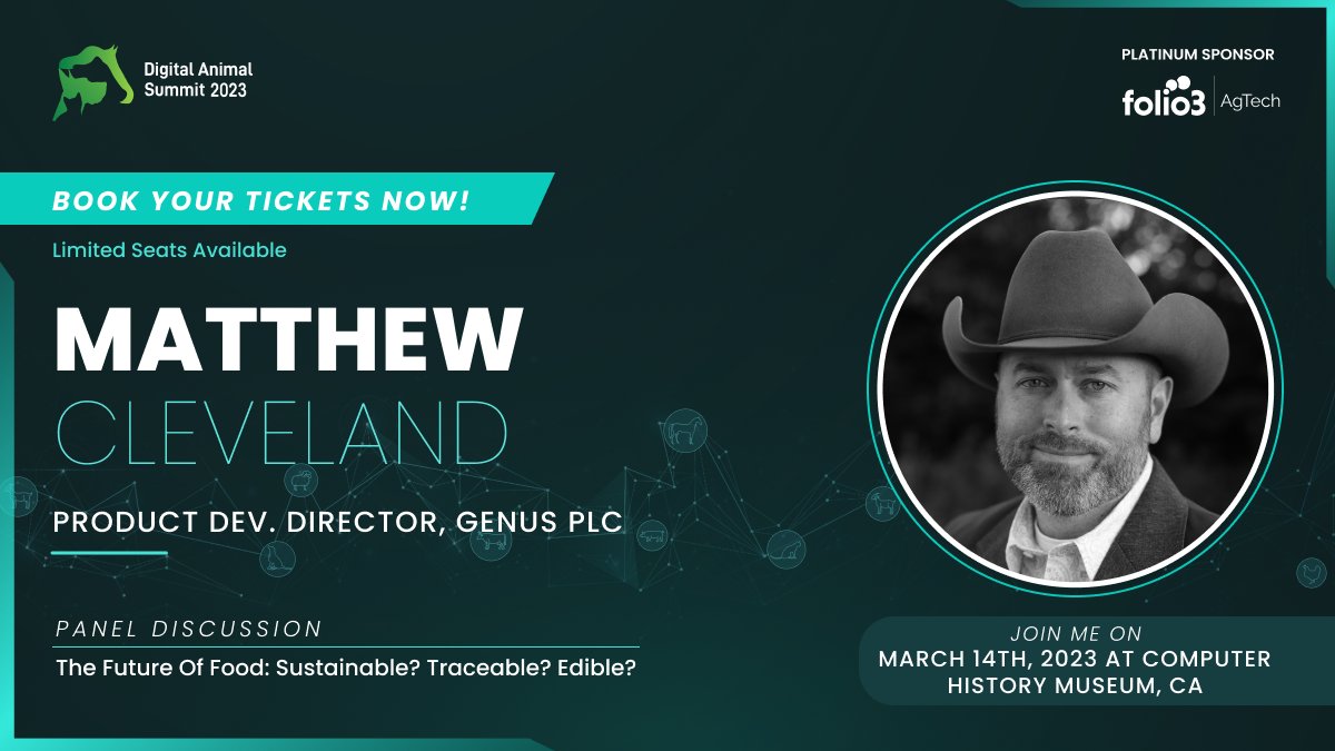 #MatthewCleveland, Director, #GenusPLC as a speaker at #DAS2023. Date: March 14th &amp; Venue: 
<a href="/ComputerHistory/">Computer History Museum</a>
 Avail of the #EarlyBirdDiscount (save up to $275 on your tickets). use discount code DASEARLY70 at bit.ly/41zBslr #ABS #DAS #AgTech #AnimalCare #AnimalHealth