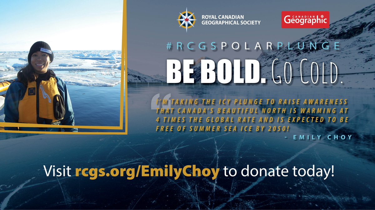 Emily_S_Choy's tweet photo. 1 day to go until I take the icy plunge into Lac Meech as part of the #RCGSPolarPlunge! I enjoy the storytelling by Northerners on the @CanGeo #ExplorePodcast &amp; other unique stories shared from across Canada!  There's still time to support: https://t.co/M0zPsKxIWv #BeBoldGoCold! https://t.co/LCgv2FtVU1
