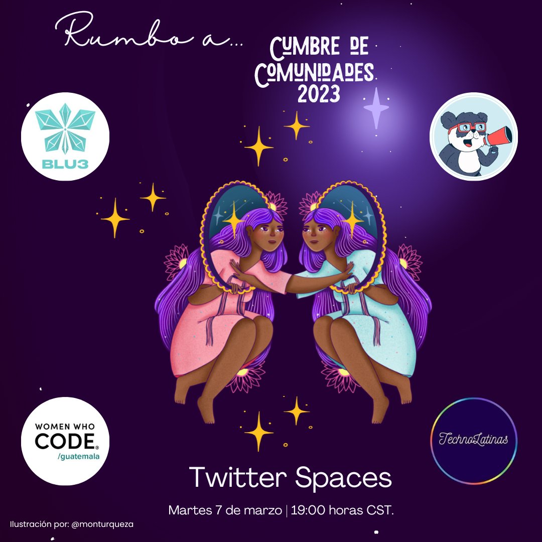 Technolatinas's tweet photo. Este martes 7 de marzo a las 19:00 hrs. CST tendremos nuestro segundo Space rumbo a #CumbreDeComunidades 2023. ¡Nos acompañarán integrantes de algunas de las comunidades que serán parte de este gran evento! 💜💃🏻 
¡Te esperamos!🤗🤩
https://t.co/tcySMtX4yq https://t.co/ZfYy7l00Gd