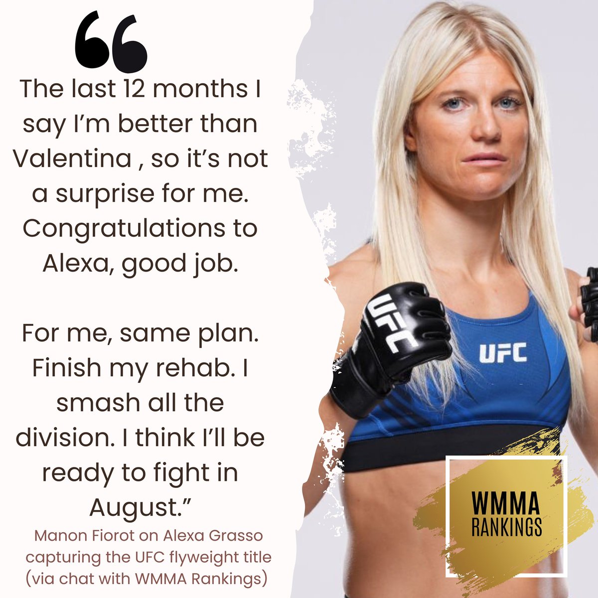 The #1 ranked flyweight contender Manon Fiorot (@ManonFiorot_MMA) reacts to Alexa Grasso’s title victory over Shevchenko at #UFC285. #UFC #MMA