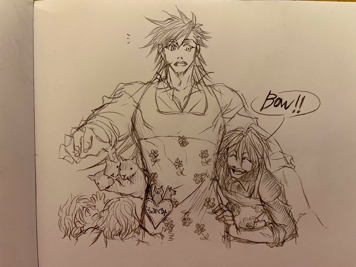 保育士、おそろいけるべろすに妄想迸って描いてみたら、エプロンも花柄おそろいですやん…仲良しか…仲良しなのか…(嬉)