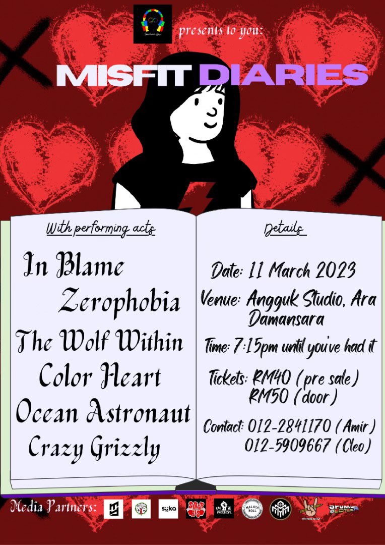 Jenn_Thompson's tweet photo. #ONGROUND LIVE : MISFIT DIARIES
ft. #InBlame @zerophobiamy #TheWolfWithin @ColorHeartMY @OceanAstronaut @CrazyGrizzly
at #AnggukStudio, Jalan PJU 1A/3, Ara Damansara, #PJ #SELANGOR
SATURDAY March11 715pm
TICKETS: Wapp +6012.284.1170 (Amir) | +6012.590.9667 (Cleo) https://t.co/lBld7JeB5U