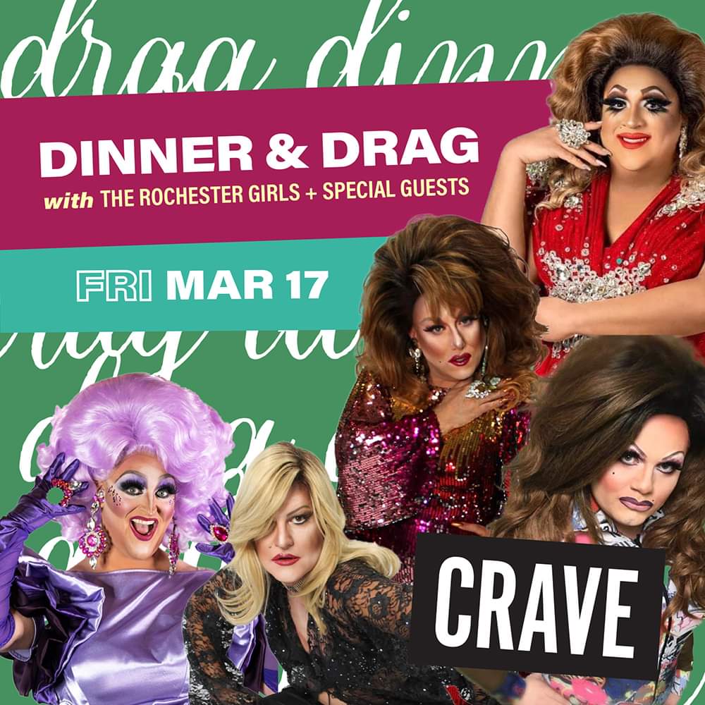 JaydaClyne's tweet photo. Friday Mar 17th St. Patrick's Day show.  One show 8PM  
Hostess Allota Shots, Sidonia Dudval, Jayda Clyne special guests  Savanna C. Sanchez  and Lacey D Clyne.
Get tickets at eventbrite: https://t.co/uONEkwGqcP
And then call us at Crave to make your reservation 507-512-3800 https://t.co/mgfHJfP1wj