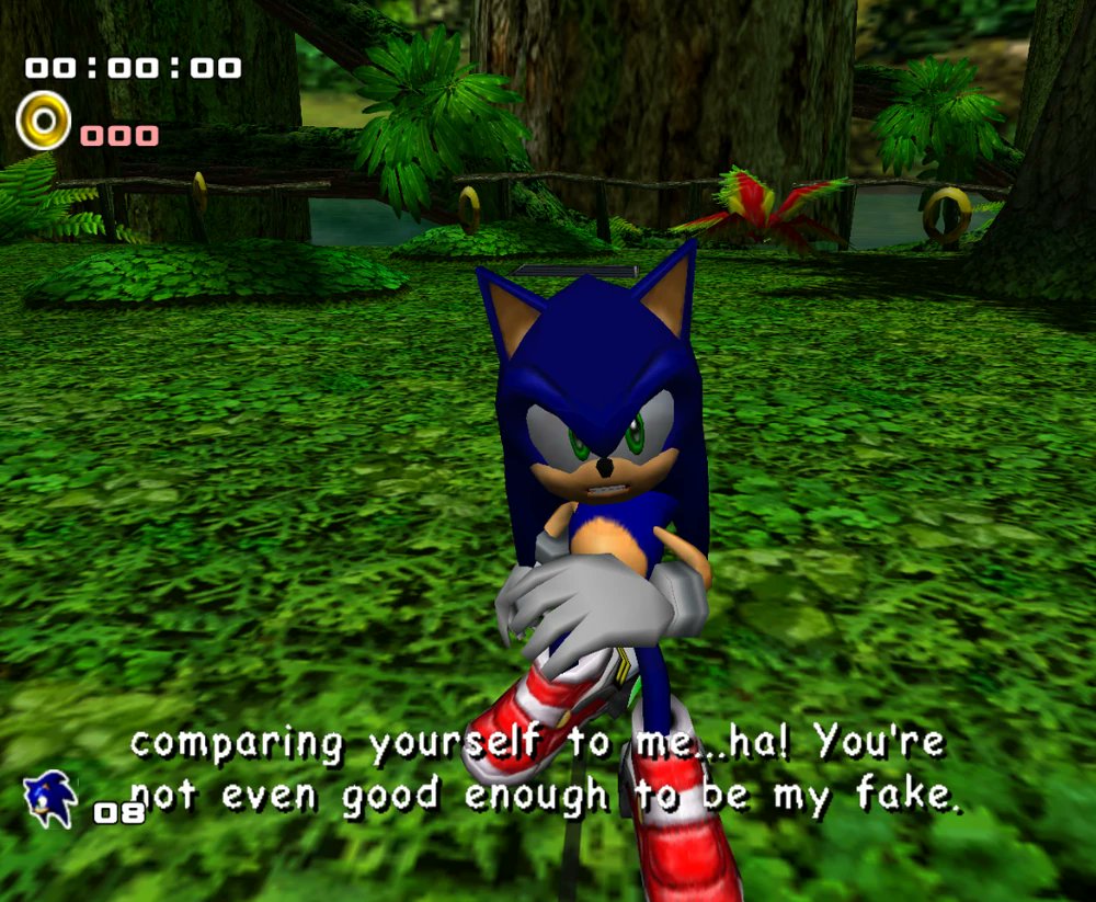 Aqua_Redgrave's tweet image. I loved the old dynamic between Sonic and Shadow and here is why!
Firstly, their encounter in SA2. Sonic insults Shadow, he doesn't tease him like in modern days, yet Shadow doesn't get angry like a little kid, he might be offended but stays calm and gives back a smug answer...