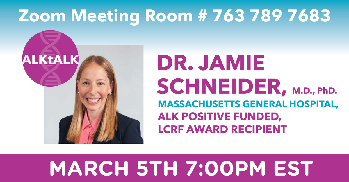 Join LCRF 2022 grantee, Dr. Jamie Schneider, Sunday evening, March at 7 pm ET for ALKtALK. Go to us02web.zoom.us/j/7637897683 to join in for this informative Q&A session.