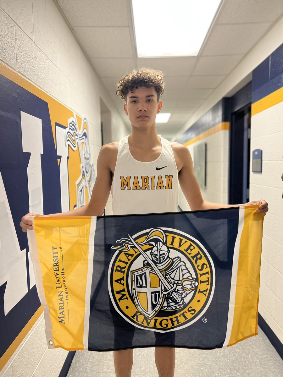 Gunnerkov11's tweet photo. Extremely blessed to be committed to Marian University. Go Knights 🟡🔵@MarianTrackXC https://t.co/roDZCce06B