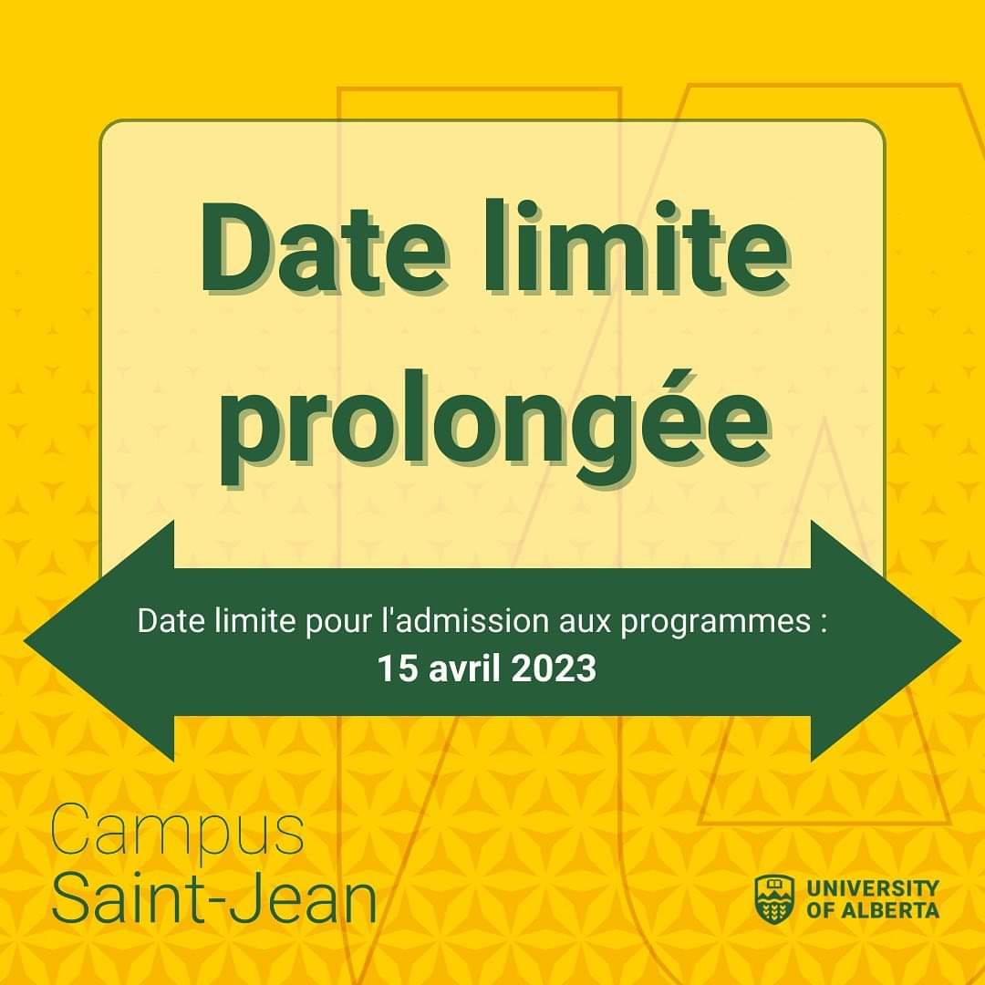 Tu veux étudier en français et/ou le français dans l’Ouest canadien? Le Campus Saint-Jean est là.

Des questions sur la démarche d'admission, visite le site du recrutement ou communique avec l'équipe à recrute@ualberta.ca !

ualberta.ca/fr/campus-sain…

#francophonie #frcan #frimm