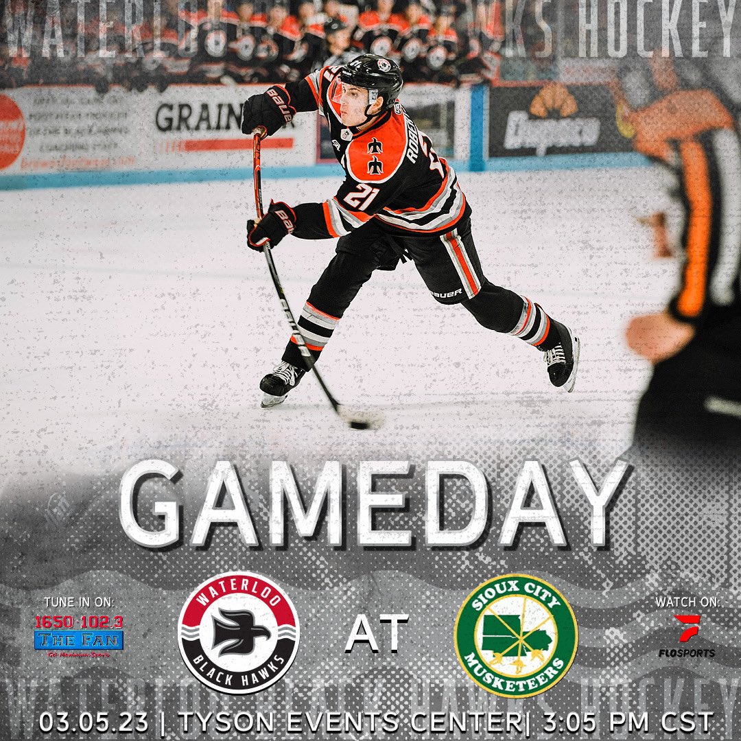 BlckHawksHockey's tweet photo. 🚨GAME DAY🚨

🆚: Sioux City
📍: Tyson Events Center
⏰: 3:05 pm
📻: @1650KCNZ 
📺: @FloHockey 
🎉: Watch Party @BWWings https://t.co/0FuEgafl6X