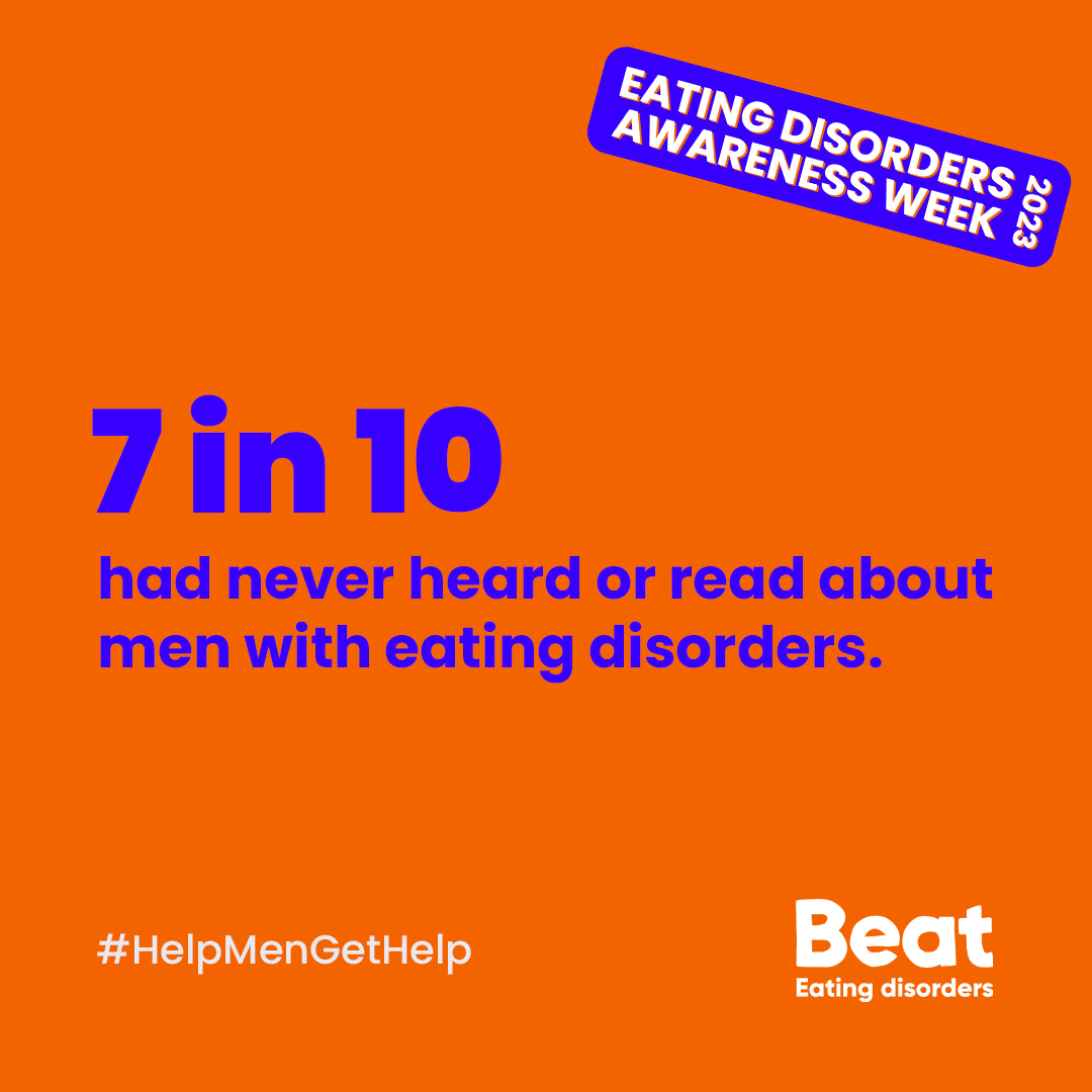 NWAngliaFT's tweet image. Yes, men get eating disorders too. Around 1 in 4 people with eating disorders are men.

Yet many struggle to speak out and their symptoms often go unnoticed. So this #EatingDisordersAwarenessWeek, we&apos;re helping to bust gender stereotypes to #HelpMenGetHelp