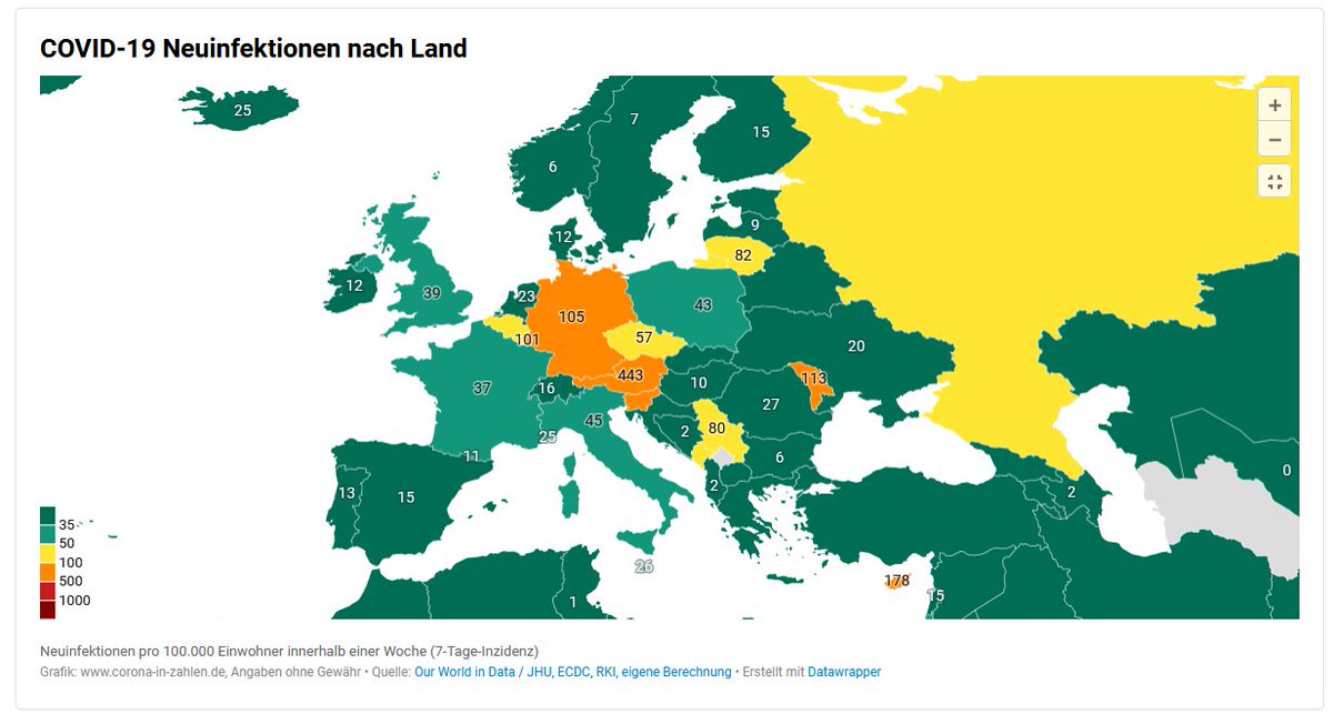 Natürlich kann es sein, dass die meisten anderen Länder auf der Karte die Infektionen noch besser vertuschen, nur empfinde ich es eben nicht als valide Gesundheitspolitik, die Realität zu leugnen.

Politik von Coronaleugnern für #Coronaleugner.
#Covid19de
corona-in-zahlen.de/weltweit/