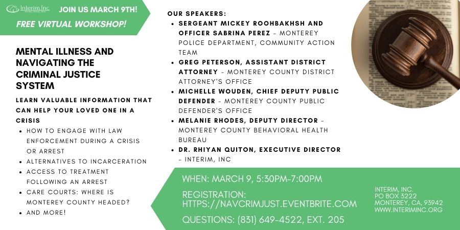 InterimInc's tweet photo. Mental Illness: Navigating the Criminal Justice System
Free Zoom Webinar
Register at https://t.co/cUA1SUyIyC
Thursday, March 9, 2023
5:30 PM β 7:00 PM PST
#InterimInc #MentalIllness #Recovery #EndTheStigma https://t.co/VwqAjAqFja