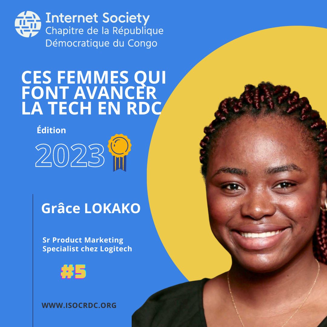 ISOCDRC's tweet image. ''Ces #femmes qui font avancer la #Tech en RDC''

#5
Grace Lokako est spécialiste en développement et marketing de produits technologiques pour le géant de la tech, Logitech en Suisse.  1/6