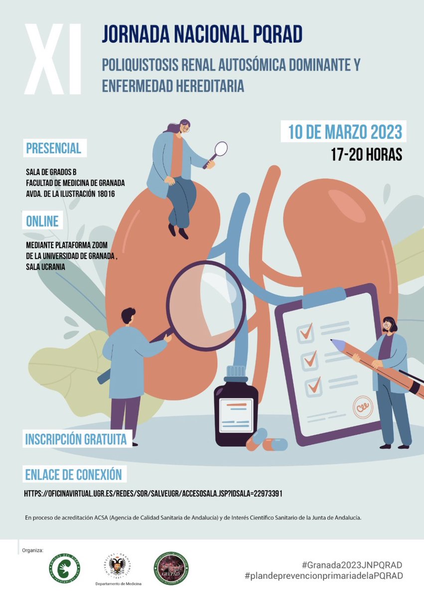 renalamigos's tweet photo. Organizamos la XI Jornada Nacional PQRAD y EH el próximo 10 de Marzo. La jornada se desarrollará de forma presencial en la Facultad de Medicina de Granada y online a través de Zoom.
Os esperamos!! ☺️
✏️Inscripciones: ⬇️⬇️

https://t.co/tsIvJeVCT3

#Granada2023JNPQRAD https://t.co/mlWJrafXbJ