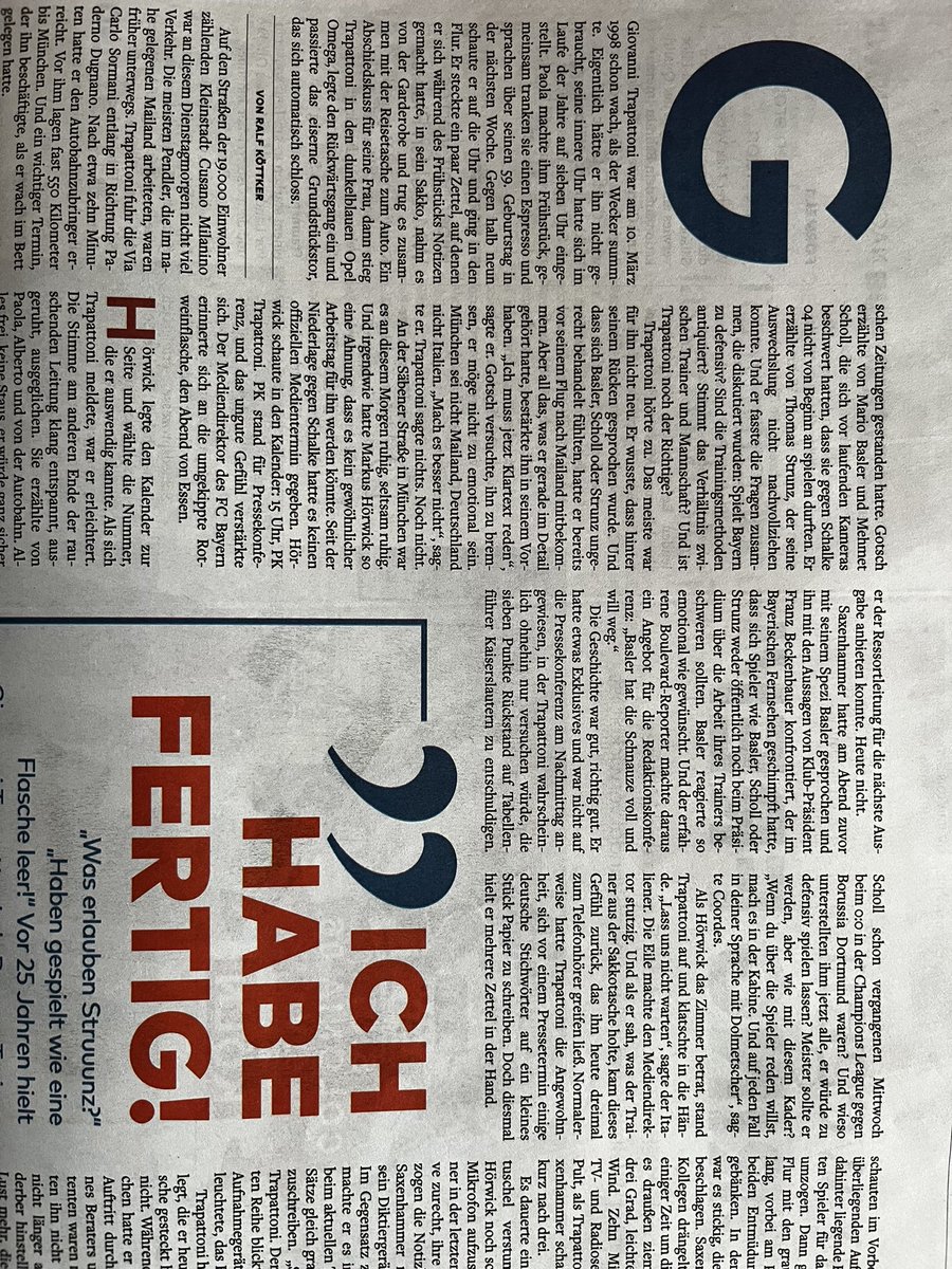ralfkoettker's tweet photo. Comeback in der @WELTAMSONNTAG. Vor 15 Jahren ist meine #Trapattoni-Reportage erschienen, heute druckt sie die #Wams auf einer ganzen Seite! Weltklasse. Danke an @LarsWallrodt und die ganze Redaktion. Für die Zeitreise. Und den Goldstandard:-). Wir haben noch nicht fertig! https://t.co/vJbTjdqEjG