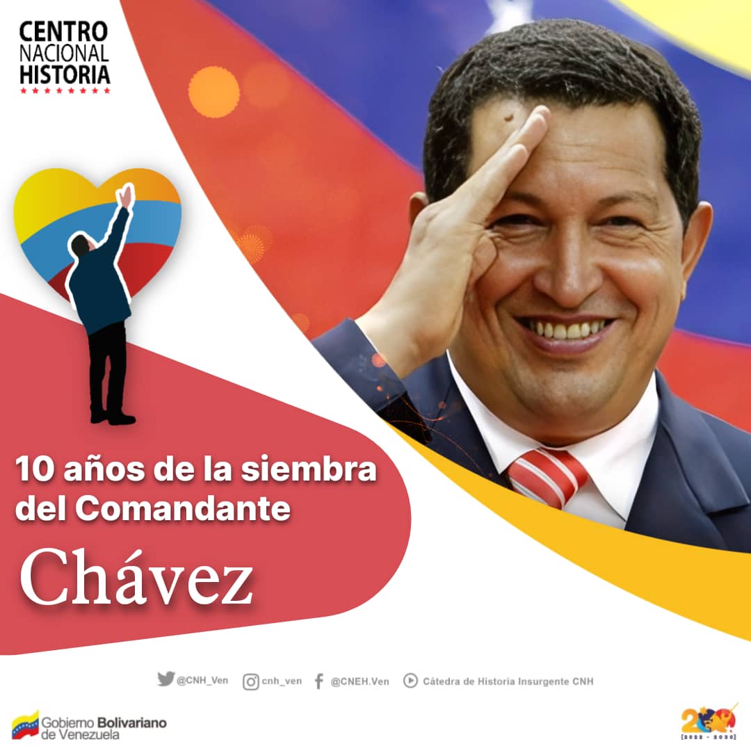 Este 5 de marzo de 2023, el Centro Nacional de Historia conmemora los 10 años de la siembra del Comandante Hugo Chávez, líder de la Revolución Bolivariana

#YoSoyChávez