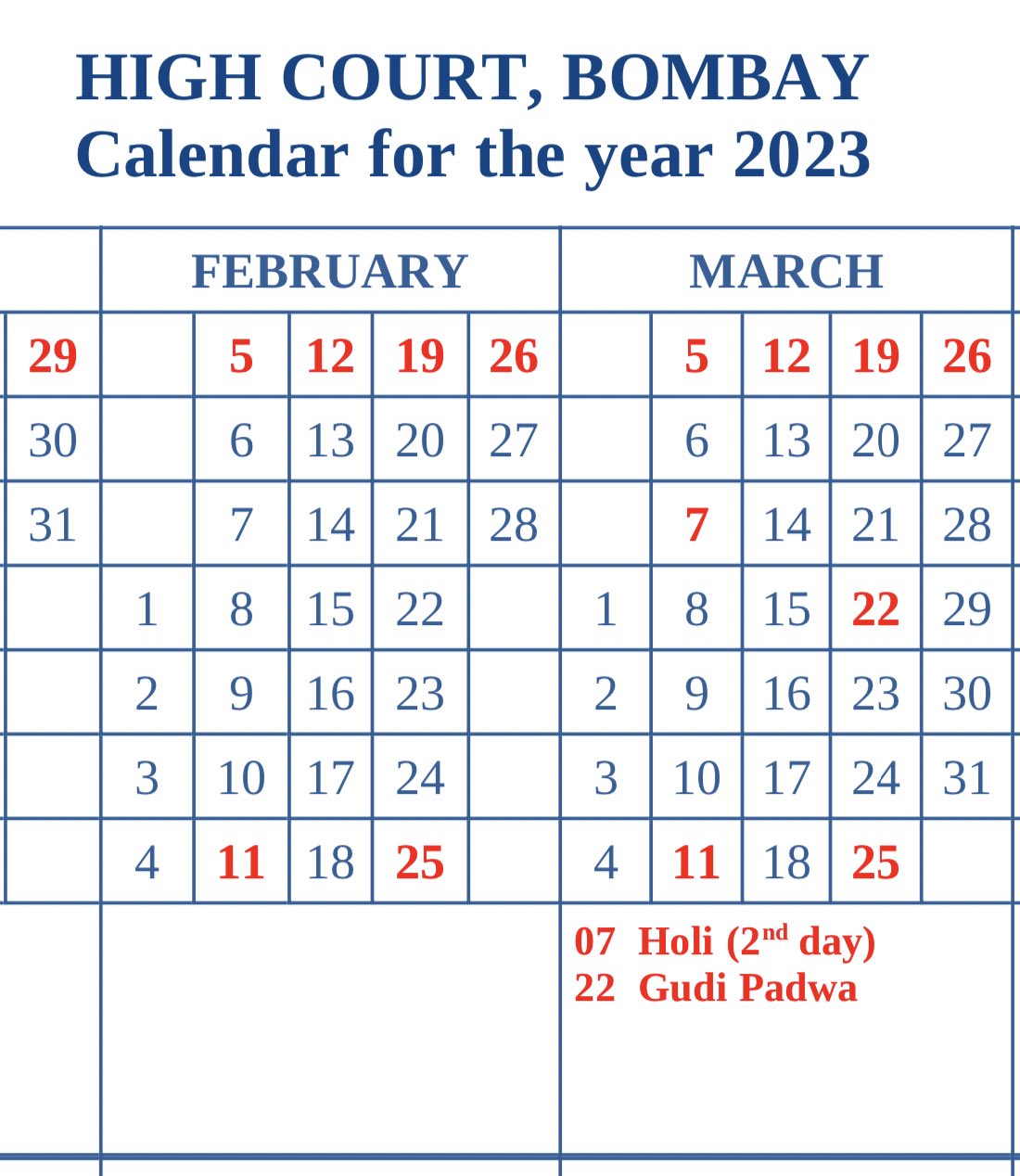 ADV. ASHUTOSH J. DUBEY 🇮🇳 on X: "From tomorrow till March 12 the Supreme  Court is shut for Holi. Bombay High Court holiday only for 1 day that too  the 2nd day