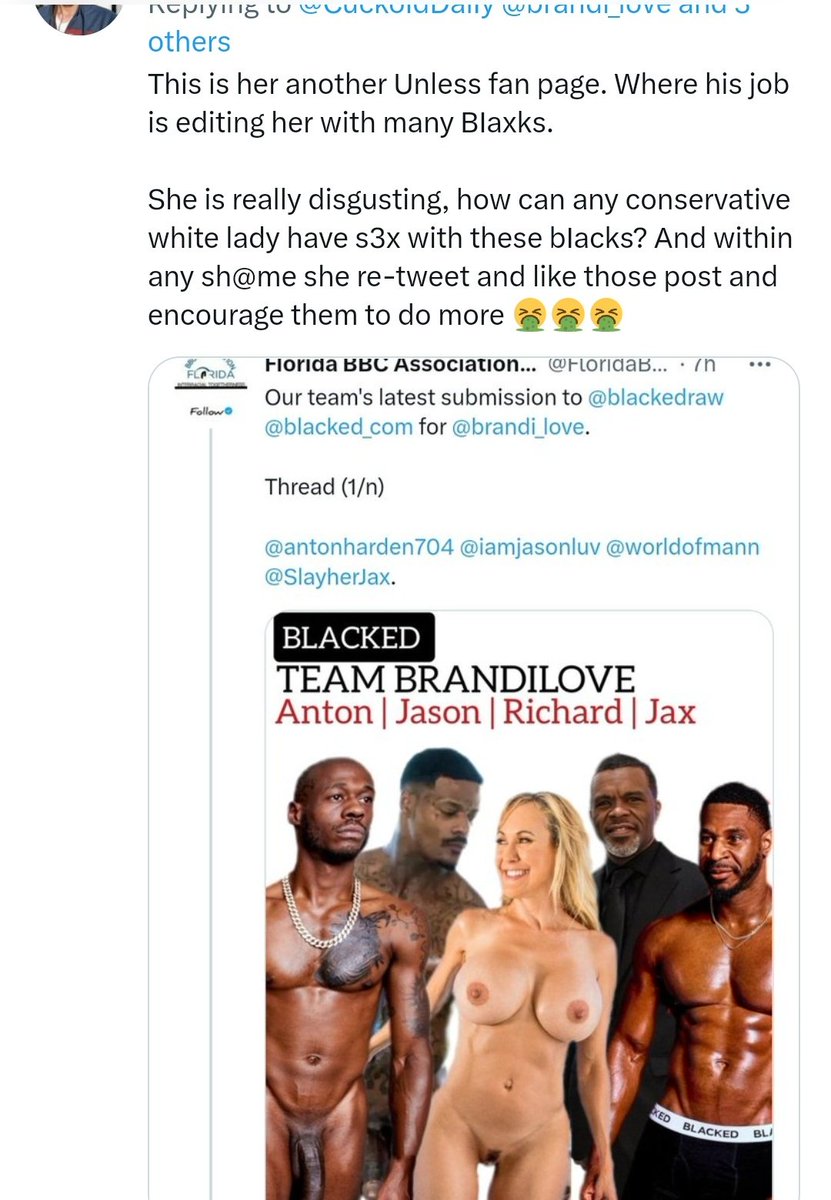 InterraciaIKing's tweet photo. White Nationalists targeting @brandi_love for sharing screen with Black people.

Please report this person @/GillyMclaren...and stand with Brandi Love 💕And Tweet with #IStandWithBrandiLove #ISupportBrandiloveIR.

Thankyou 🙏🏿🙏🏿🙏🏿 https://t.co/AKSoNc8OUH