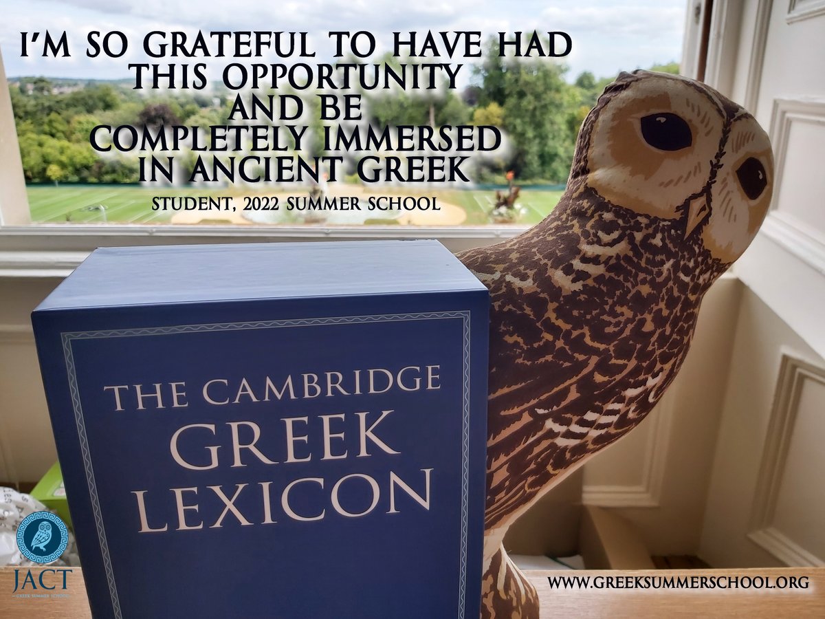 A fortnight of ancient Greek. Supportive tutors and fellow students, lovely surroundings and facilities, and no distractions. Sound like your thing? Get your application in for #JACTGreek23! #TheOwlNeverSleeps greeksummerschool.org