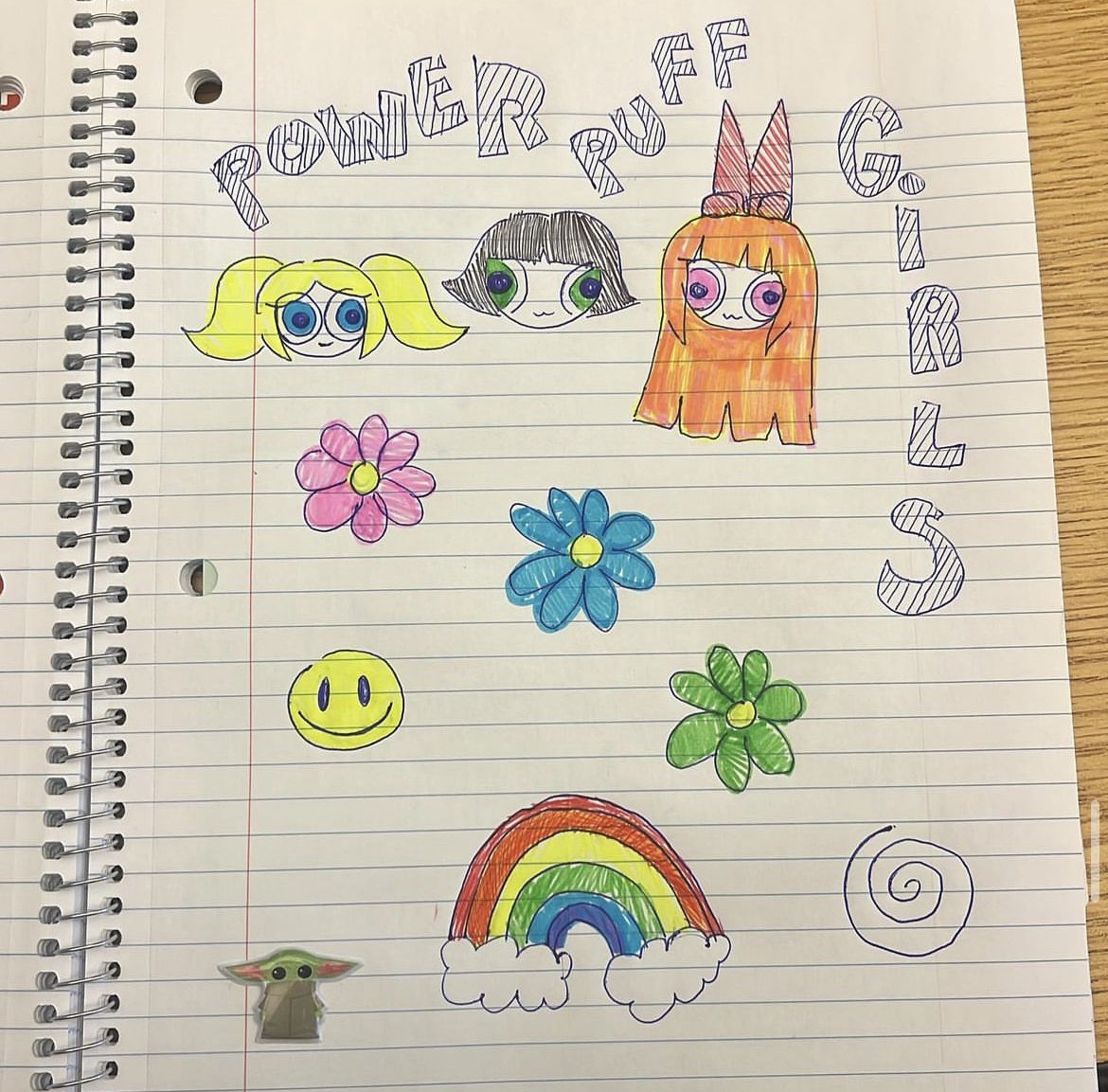 tabbykills's tweet photo. doodle of the power puff girls in class. 😇😻🍀 slayyy (lol) https://t.co/XpLV2D4HlJ