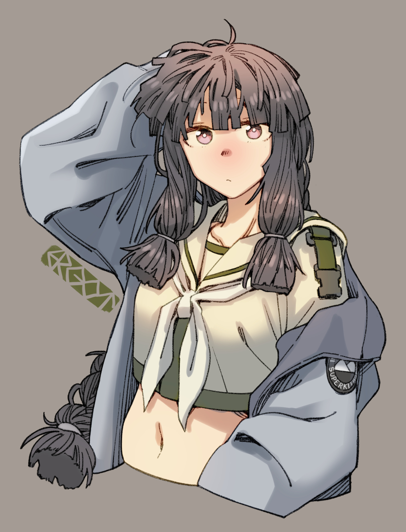 kitakami (kancolle) 1girl solo long hair black hair braid school uniform sailor collar  illustration images