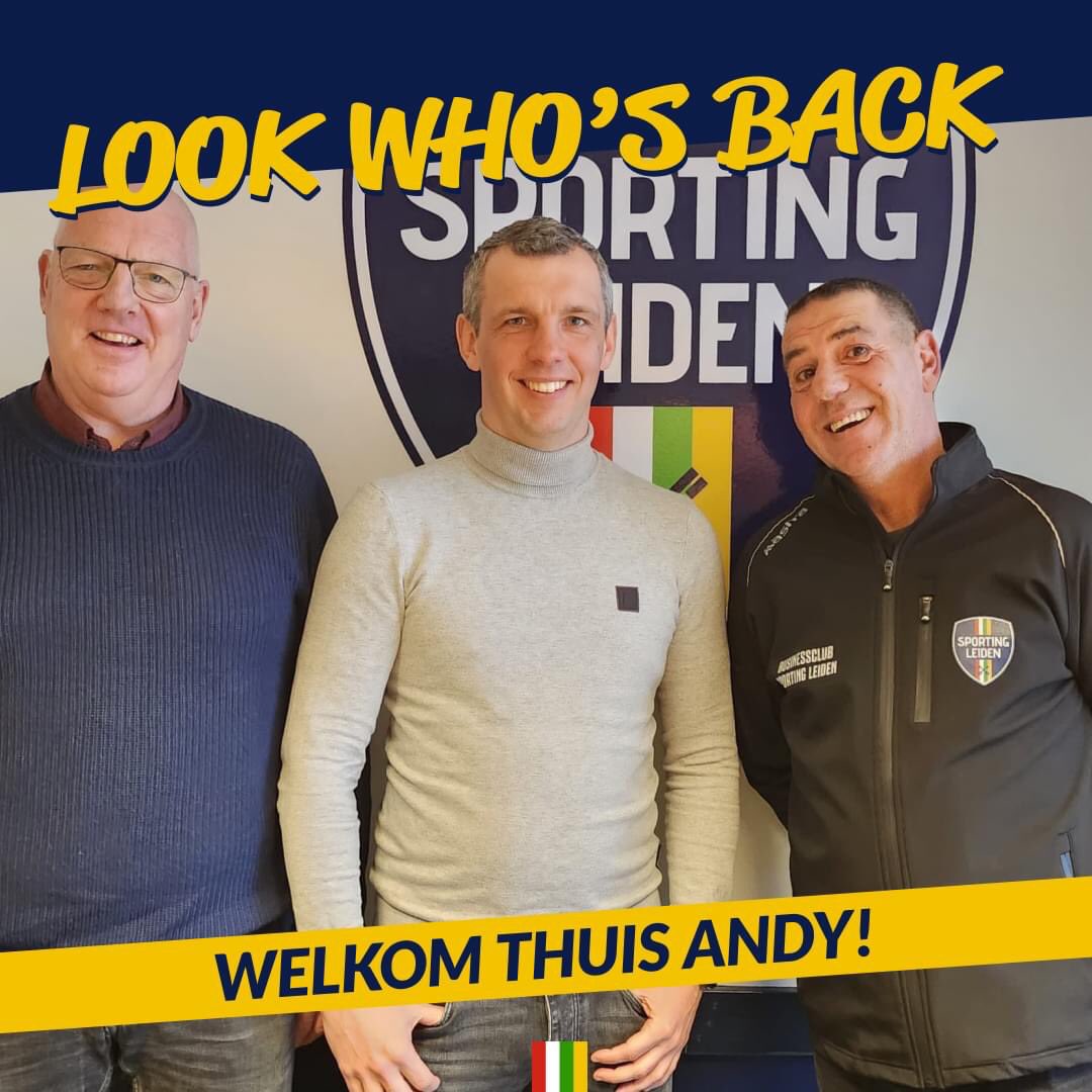 SportingLeiden's tweet photo. Komend seizoen zal Andy van der Meulen toetreden tot de technische staf van Sporting Leiden als assistent van Taoufik Matoug. We kennen Andy uiteraard al jaren, hij heeft vele seizoenen onder de lat gestaan bij onze vereniging. Succes en welkom thuis Andy! ❤️💚💛 https://t.co/pFHjXovoU9